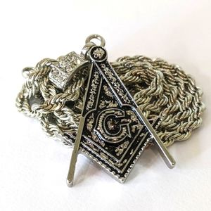 Vintage Freemason Fraternal Compass Luxury Jewelry Faux Silver Pendant Necklace